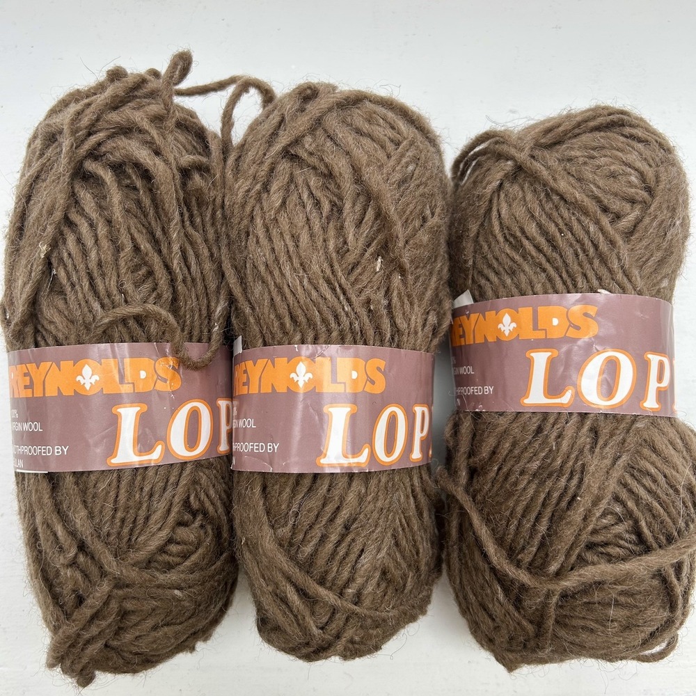 Lot of 3 Alafoss Reynolds Yarns Lopi 100% Iceland Wool Brown 100 g/109 yd ea Vtg